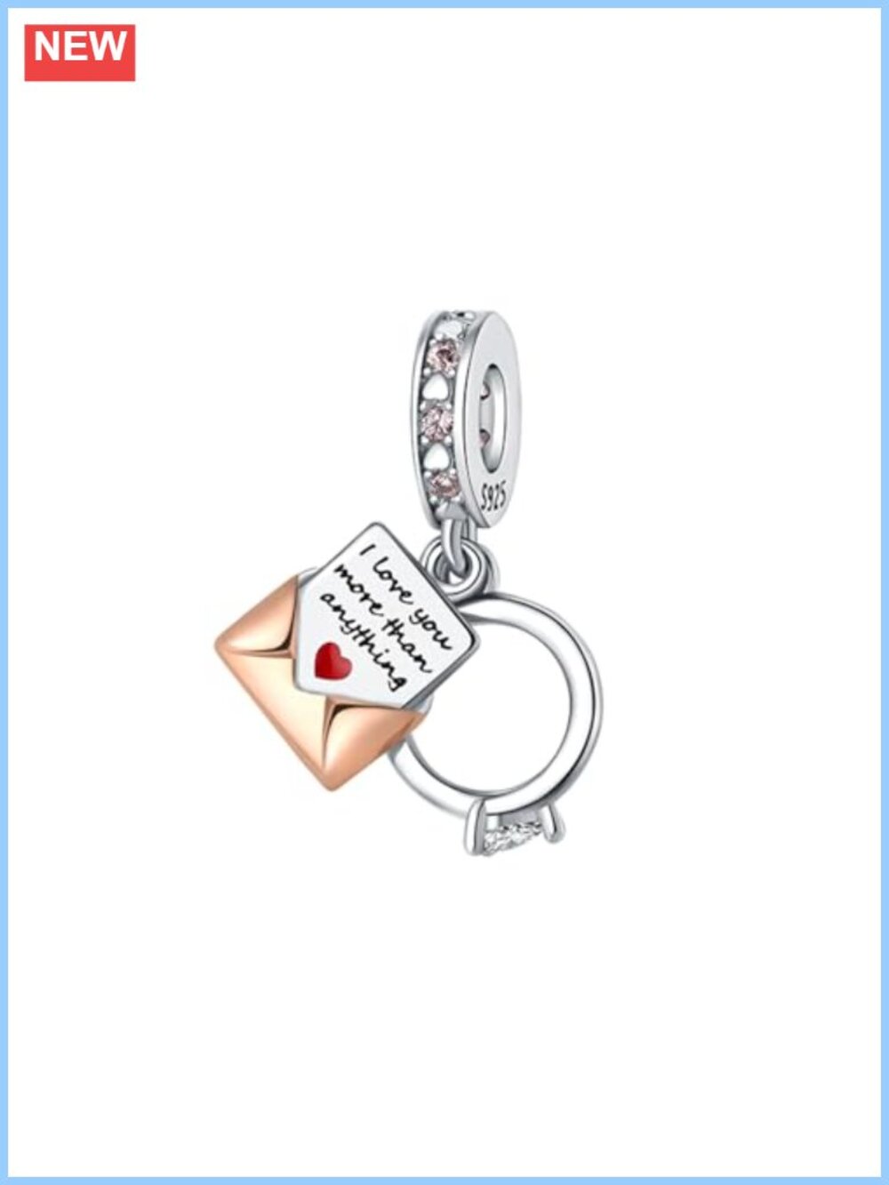 925 Sterling Silver Love Letter Ring Charm for Bracelets & Necklaces